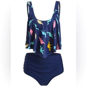 💙 Navy Blue Dresslily Dinosaur Print Tankini